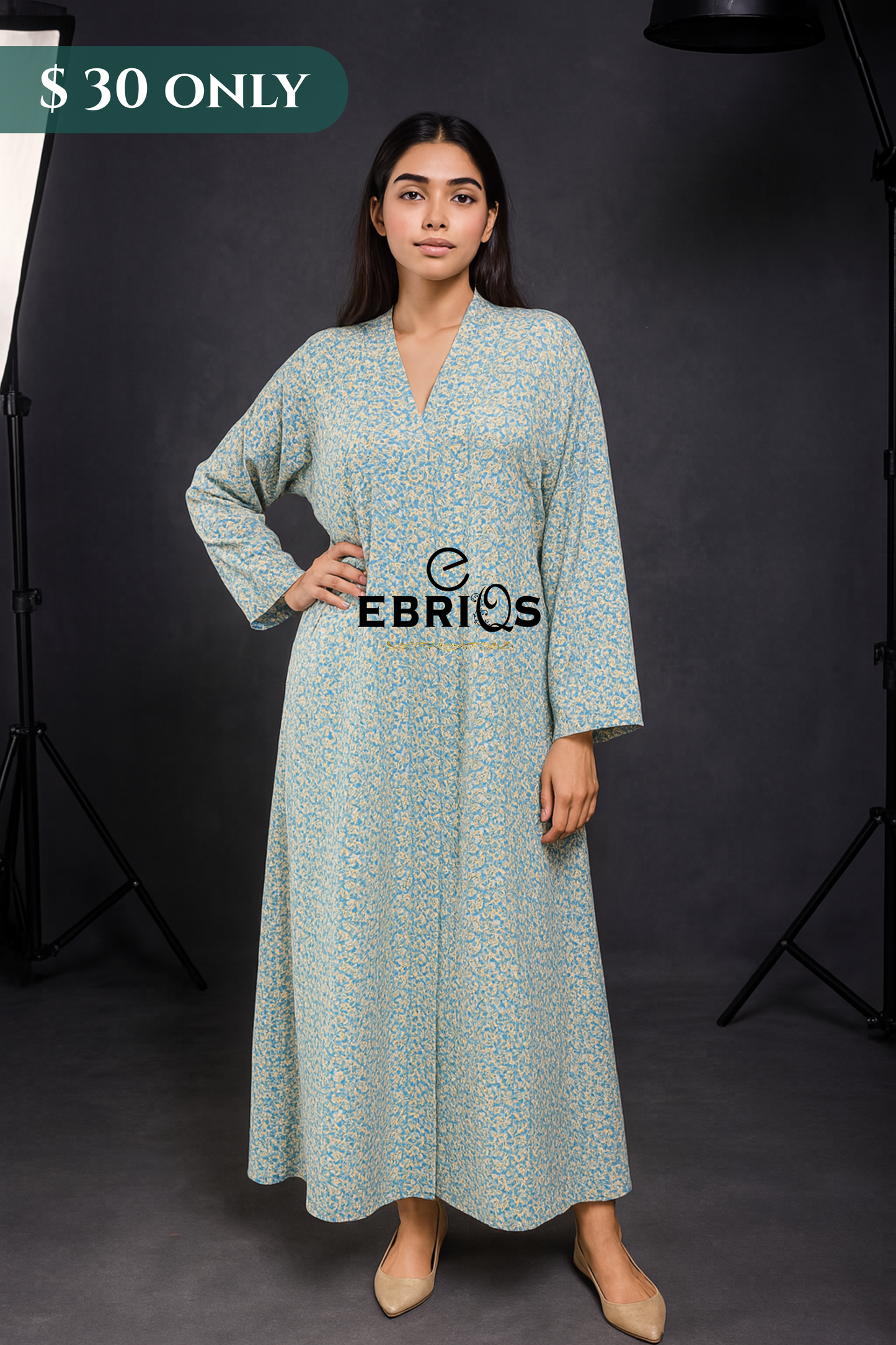 Soft Blue Floral Abaya โ Modest Everyday Wear for Women