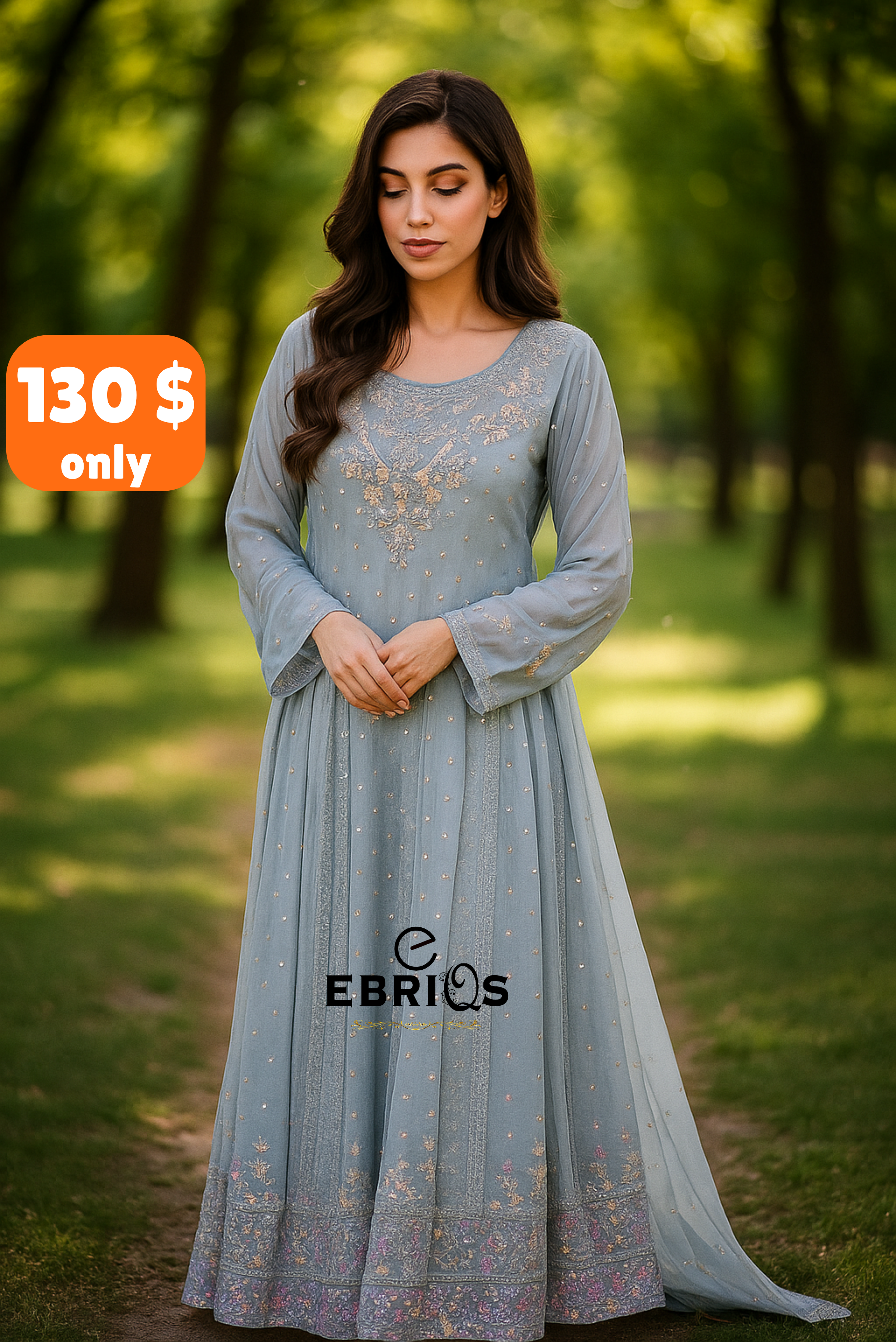 Mystic Blue Chiffon – Floor-Length Elegance