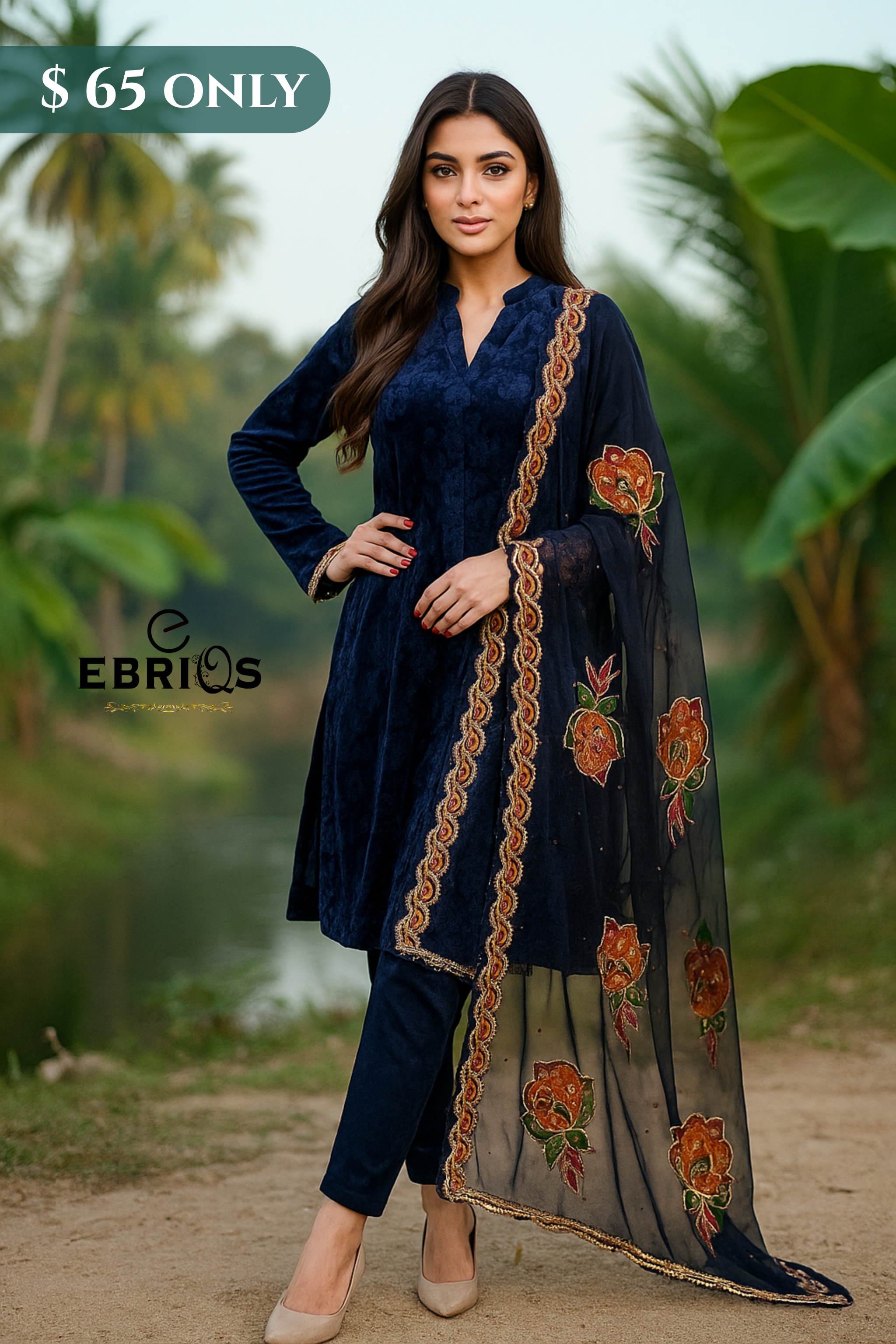 Navy Blue Velvet 3-Piece Suit – $65 Only