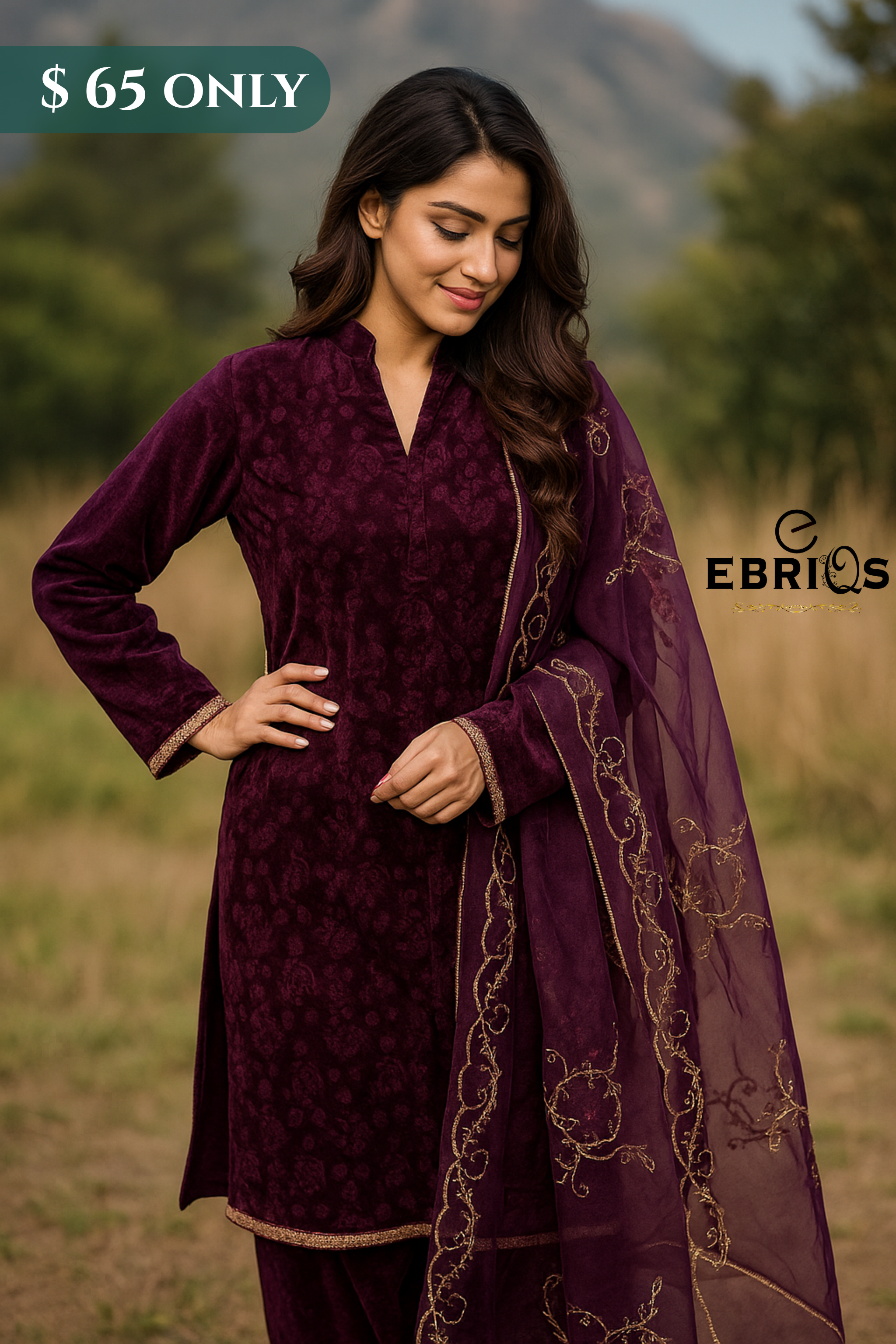 Regal Plum Velvet 3-Piece Suit – $65 Only