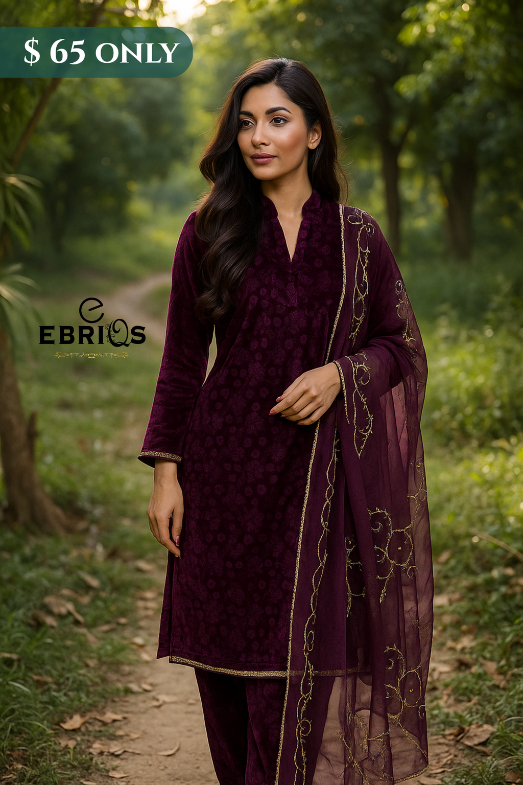 Regal Plum Velvet 3-Piece Suit – $65 Only