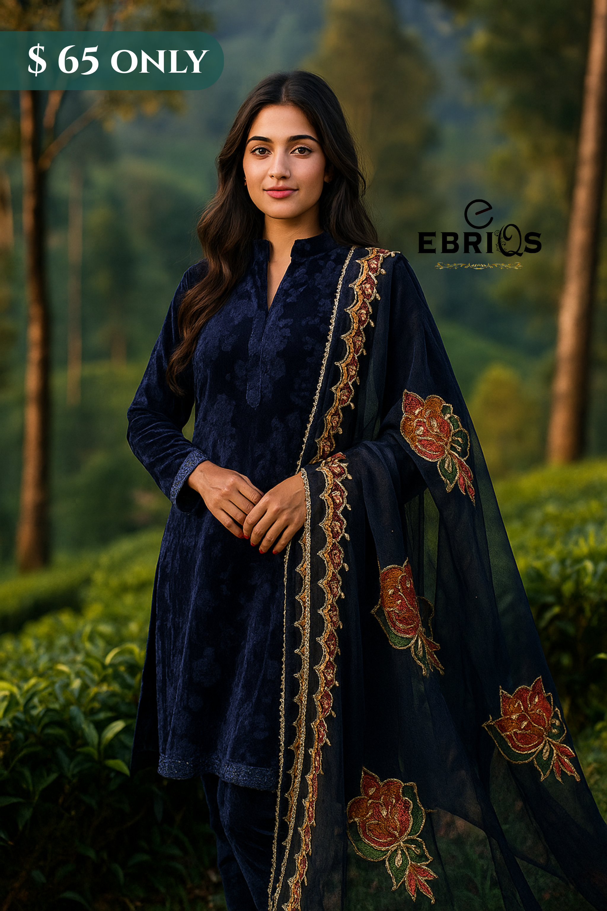 Navy Blue Velvet 3-Piece Suit – $65 Only