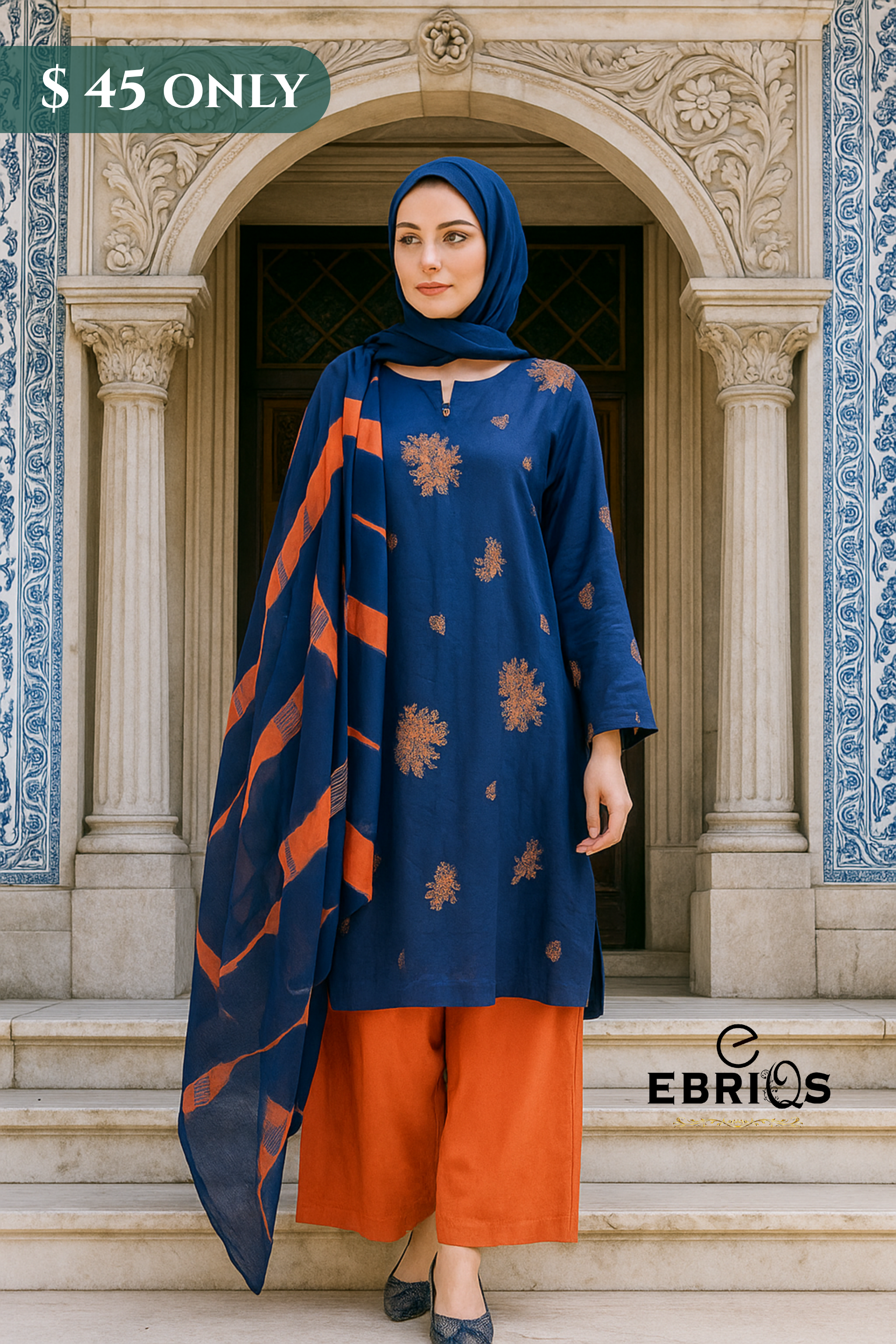 🔶 Royal Contrast – 3-Piece Stitched Lawn Suit