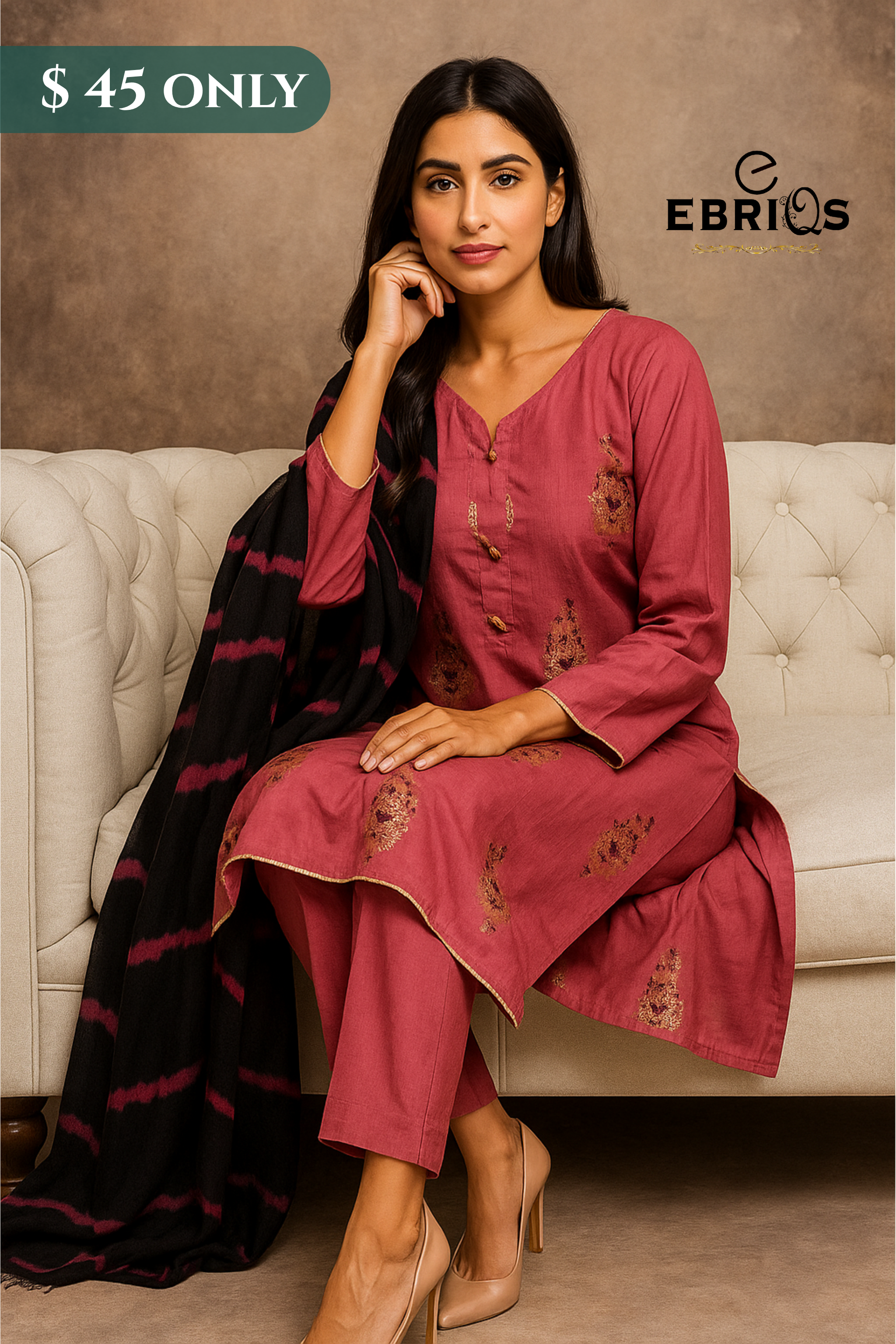 ✨ Maroon Grace – 3-Piece Stitched Lawn Suit