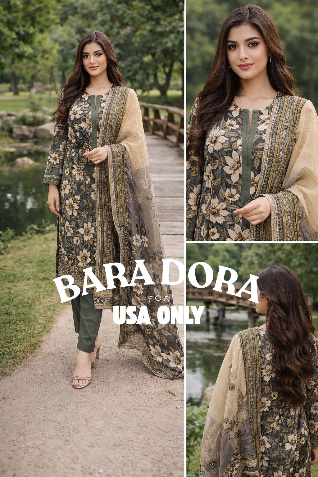 BARA DORA – Olive Floral 3PC Printed Suit (USA ONLY)