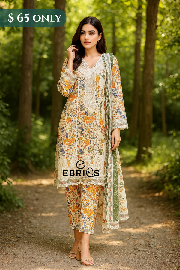 3-Piece Premium Lawn Suit – Meadow Bloom Elegance