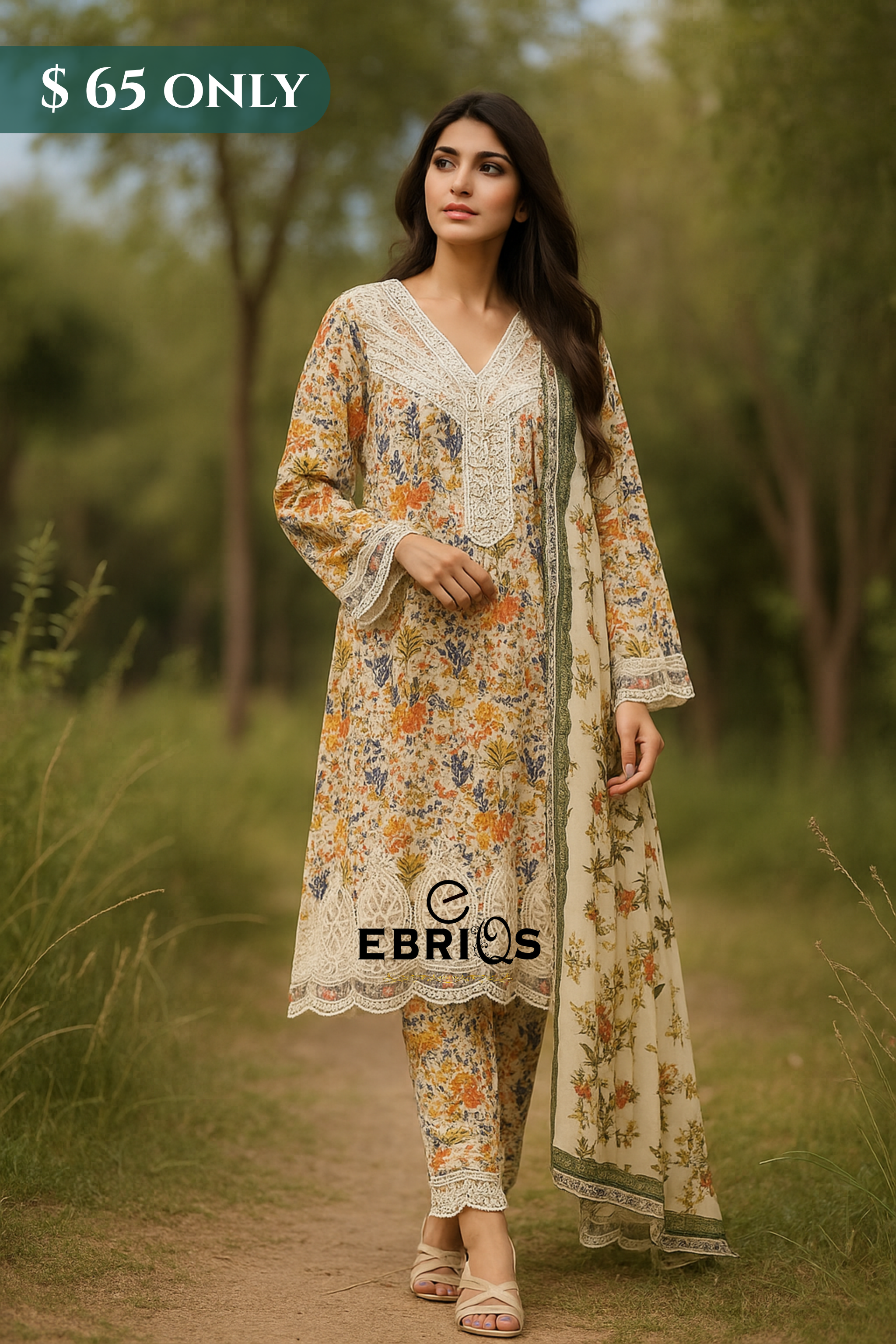 3-Piece Premium Lawn Suit – Meadow Bloom Elegance