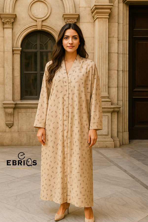 Elegant Beige Minimal Printed Maxi Dress