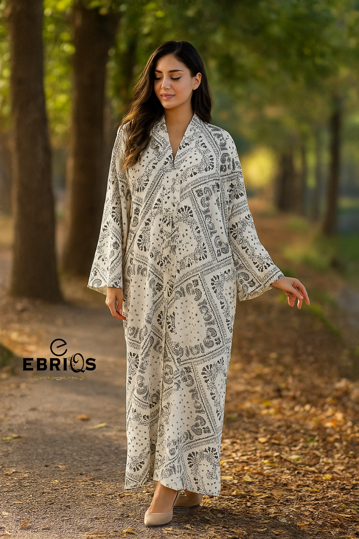 Elegant Printed Maxi Dress – Black & White Charm