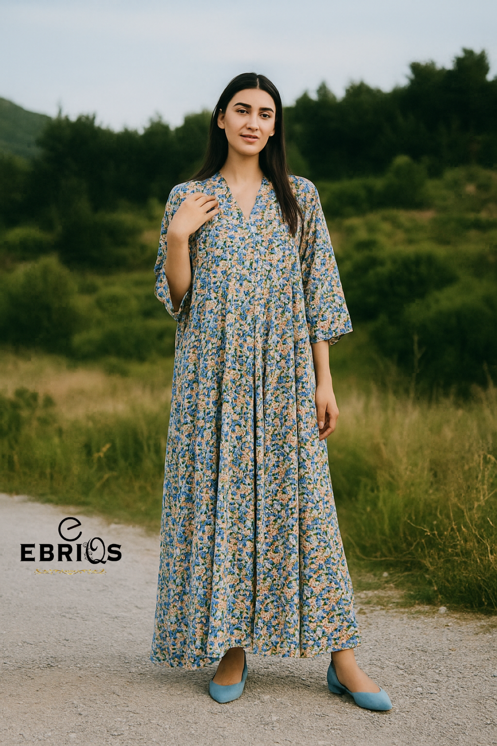 Blue Blossom Maxi Dress – Elegant & Effortless