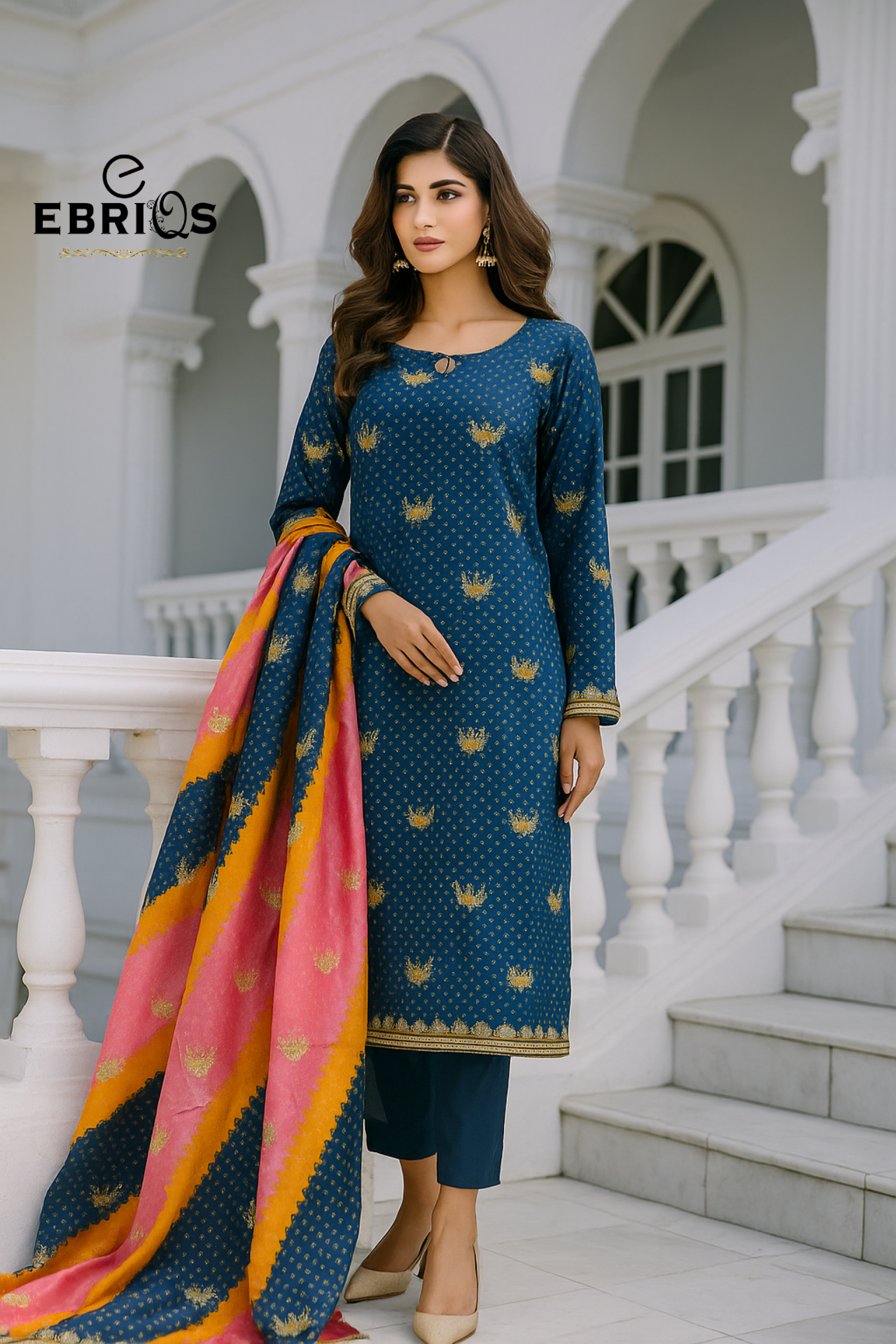 Luxurious Navy Blue Suit-Premium Lawn By Ebriqs