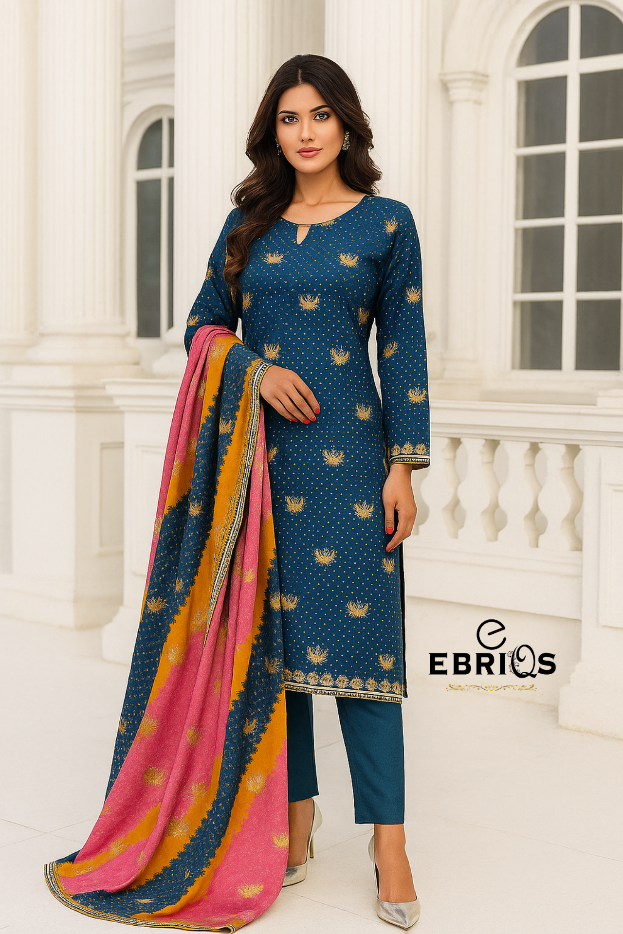 Luxurious Navy Blue Suit-Premium Lawn By Ebriqs