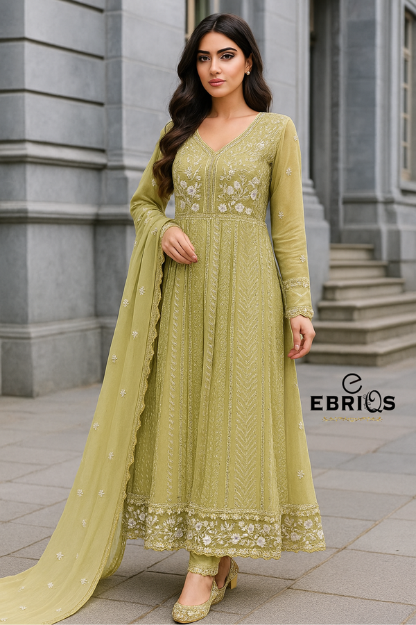 Elegant Green Embroidered Suit By Ebriqs