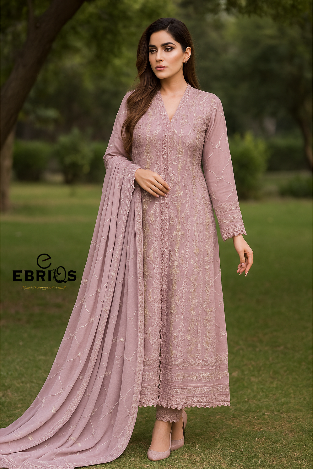Mauve Embroidered Formal Suit by Ebriqs