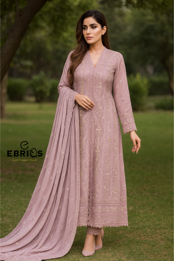 Mauve Embroidered Formal Suit by Ebriqs