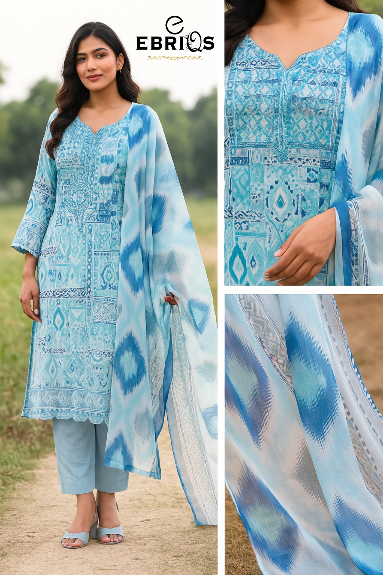 Cool Blue Printed Lawn Suit with Dupatta