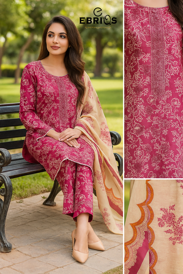 Printed Lawn Suit with Dupatta