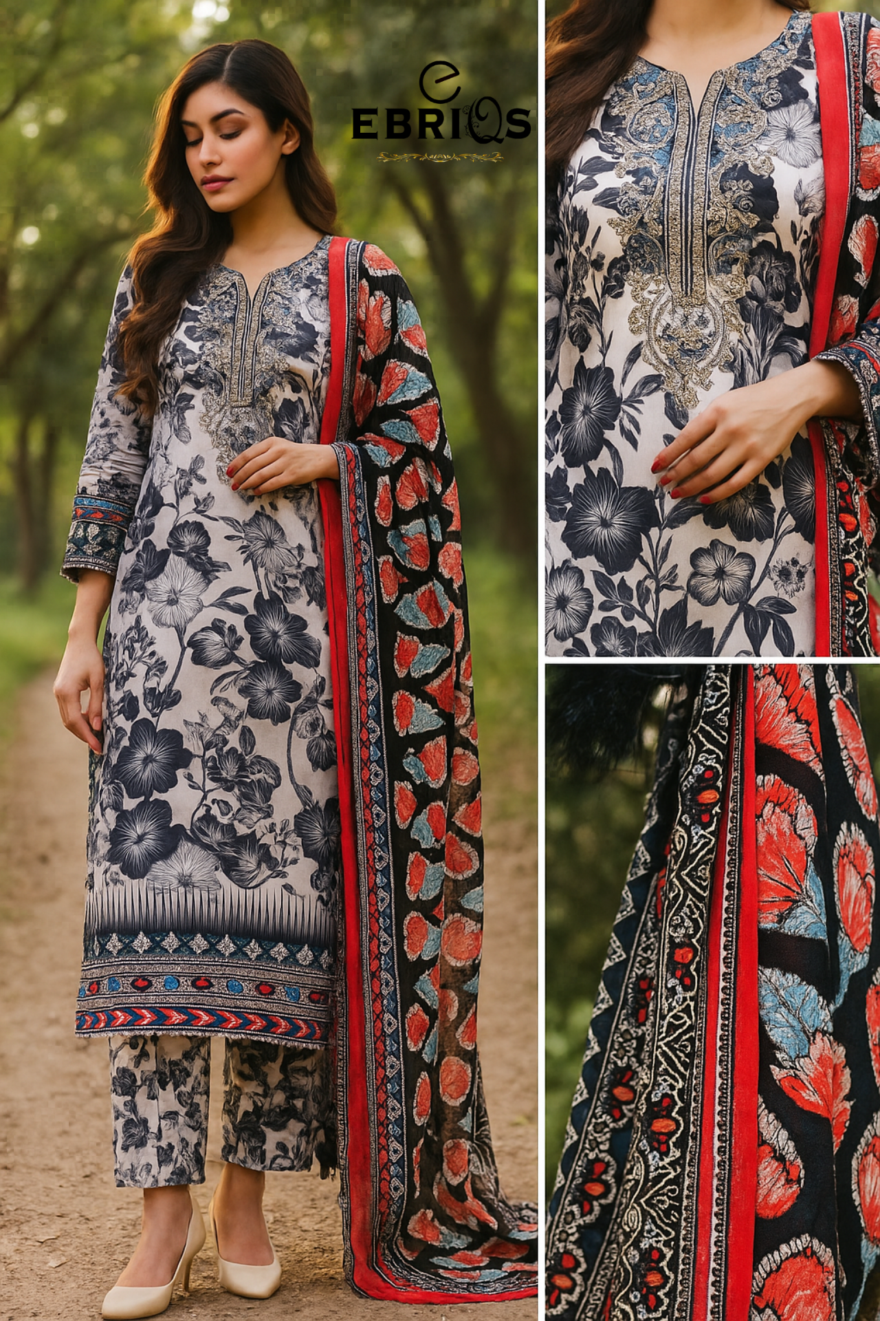 Printed Lawn Suit with Dupatta By Ebriqs