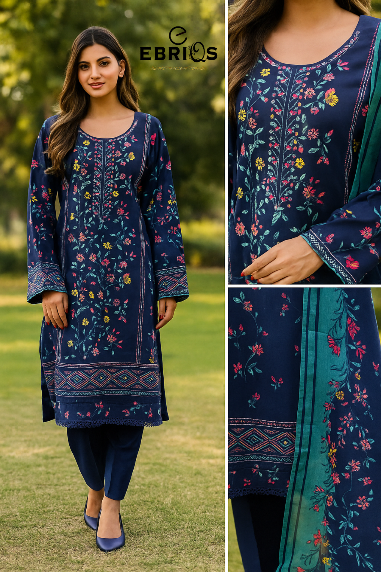 Navy blue Linen 3-piece suit By Ebriqs