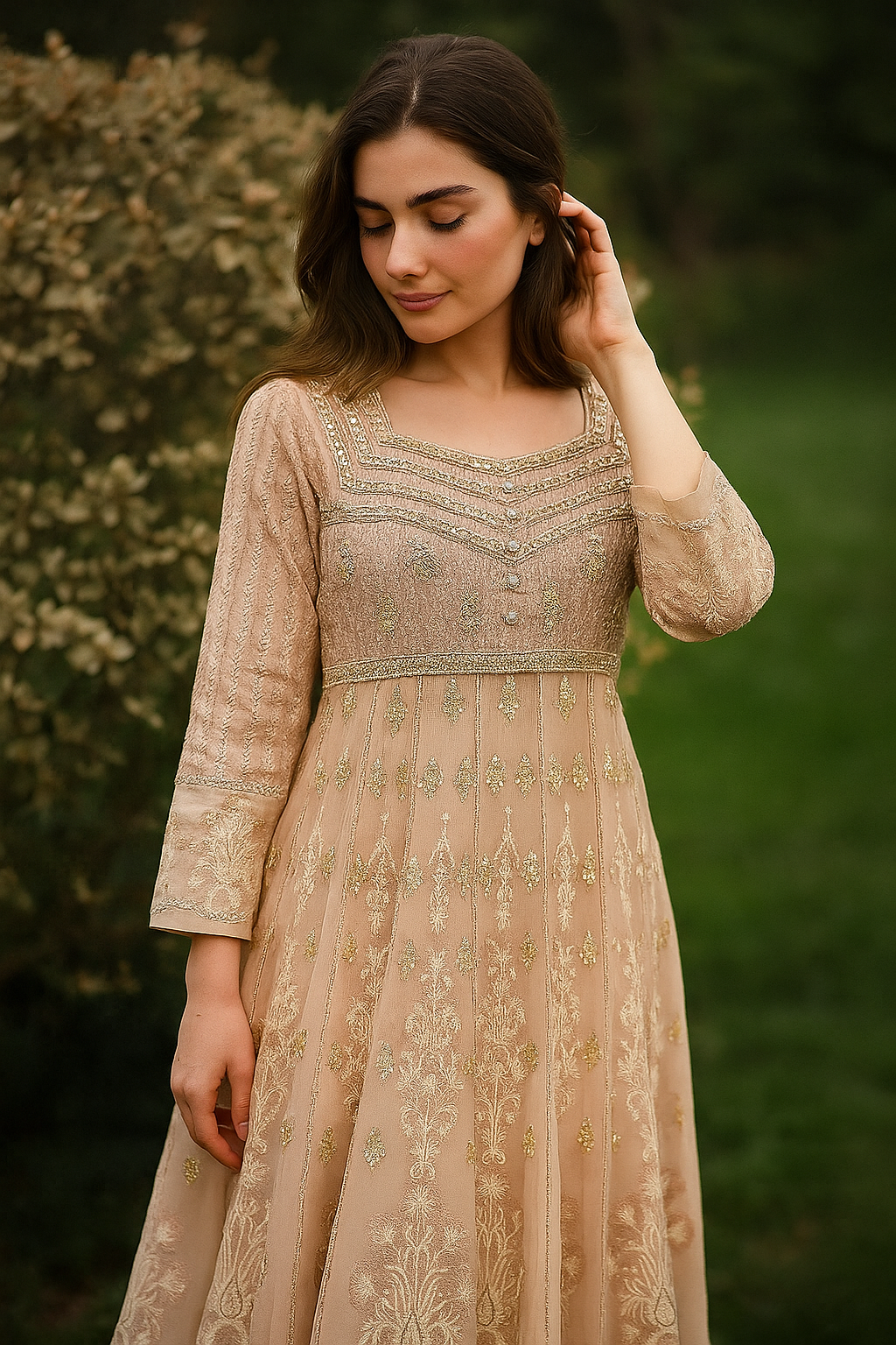 Peach-Toned Embroidered Dress-Big Sale By Ebriqs