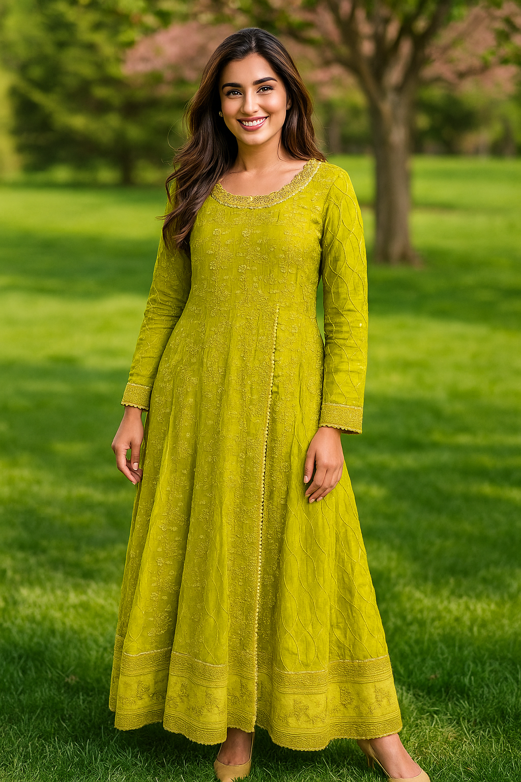 Lime Green Embroidered Maxi Dress-Big Sale By Ebriqs