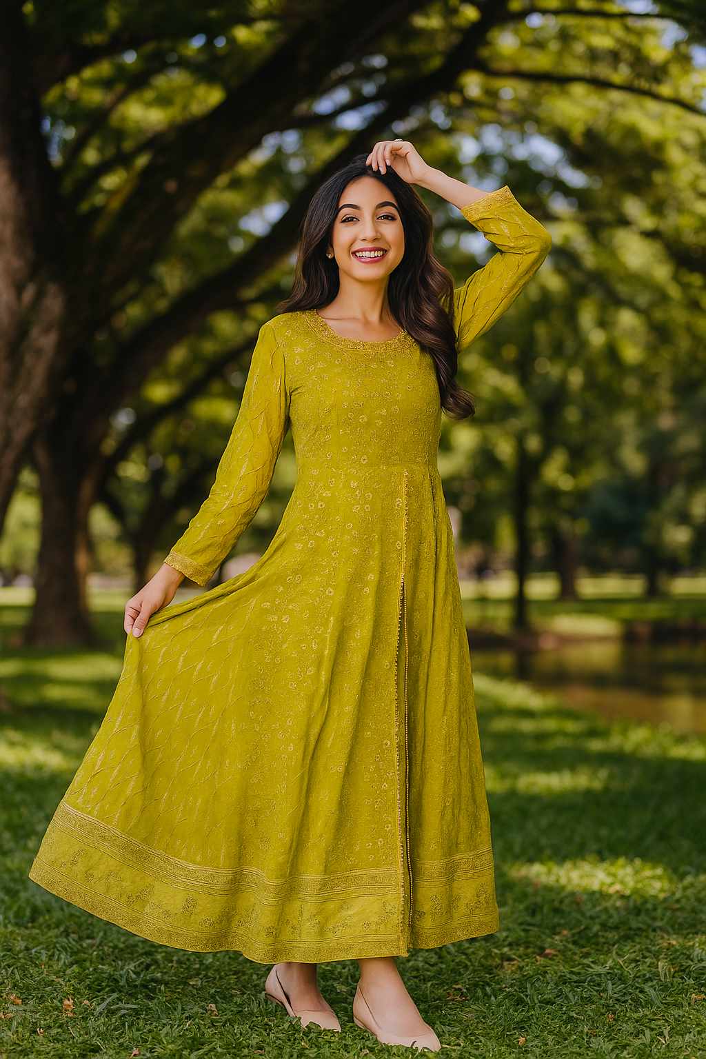 Lime Green Embroidered Maxi Dress-Big Sale By Ebriqs
