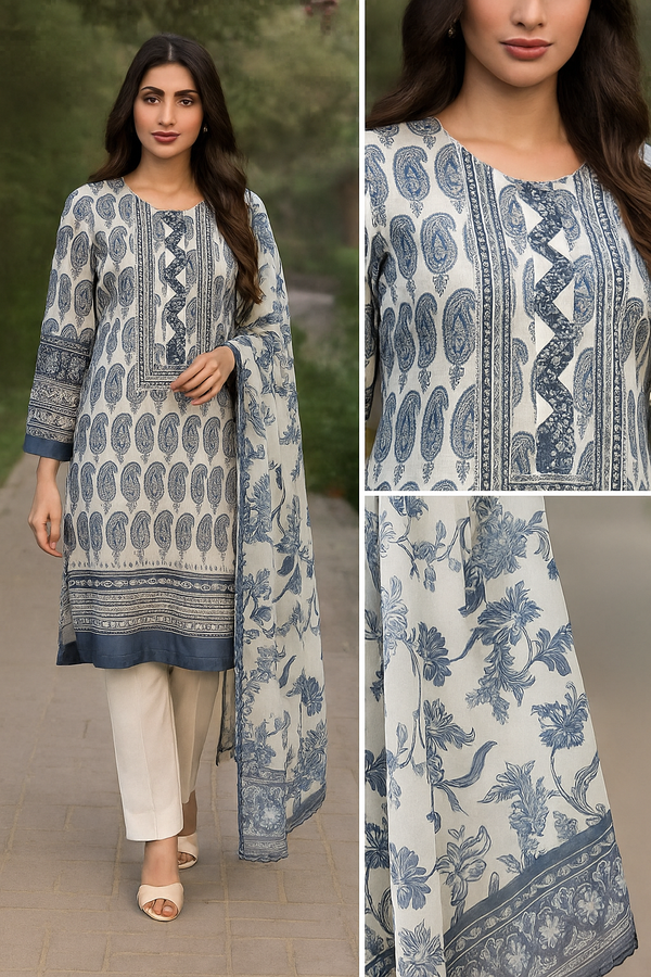 Ebriqs Khaadi Lawn – Blue & White Edition