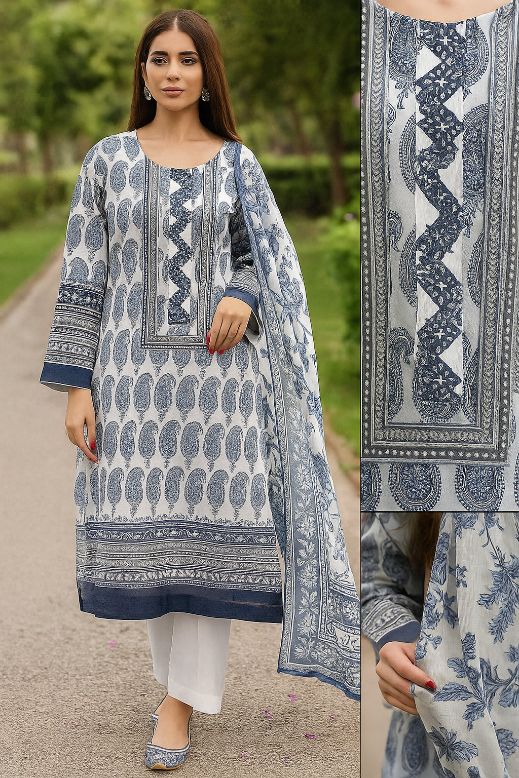 Ebriqs Khaadi Lawn – Blue & White Edition