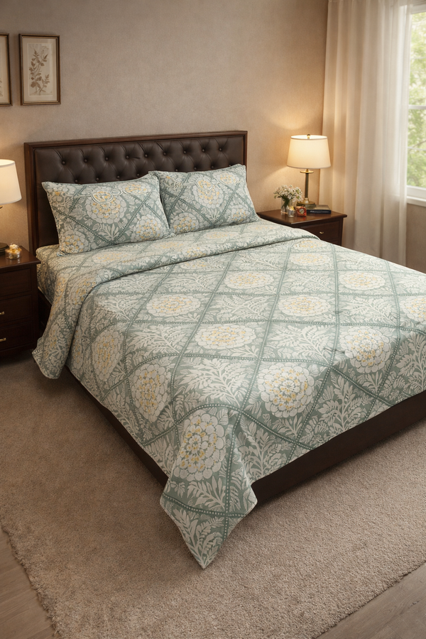 Floral Geometric Bedsheet Set | Soft & Breathable |All-Season Bedding