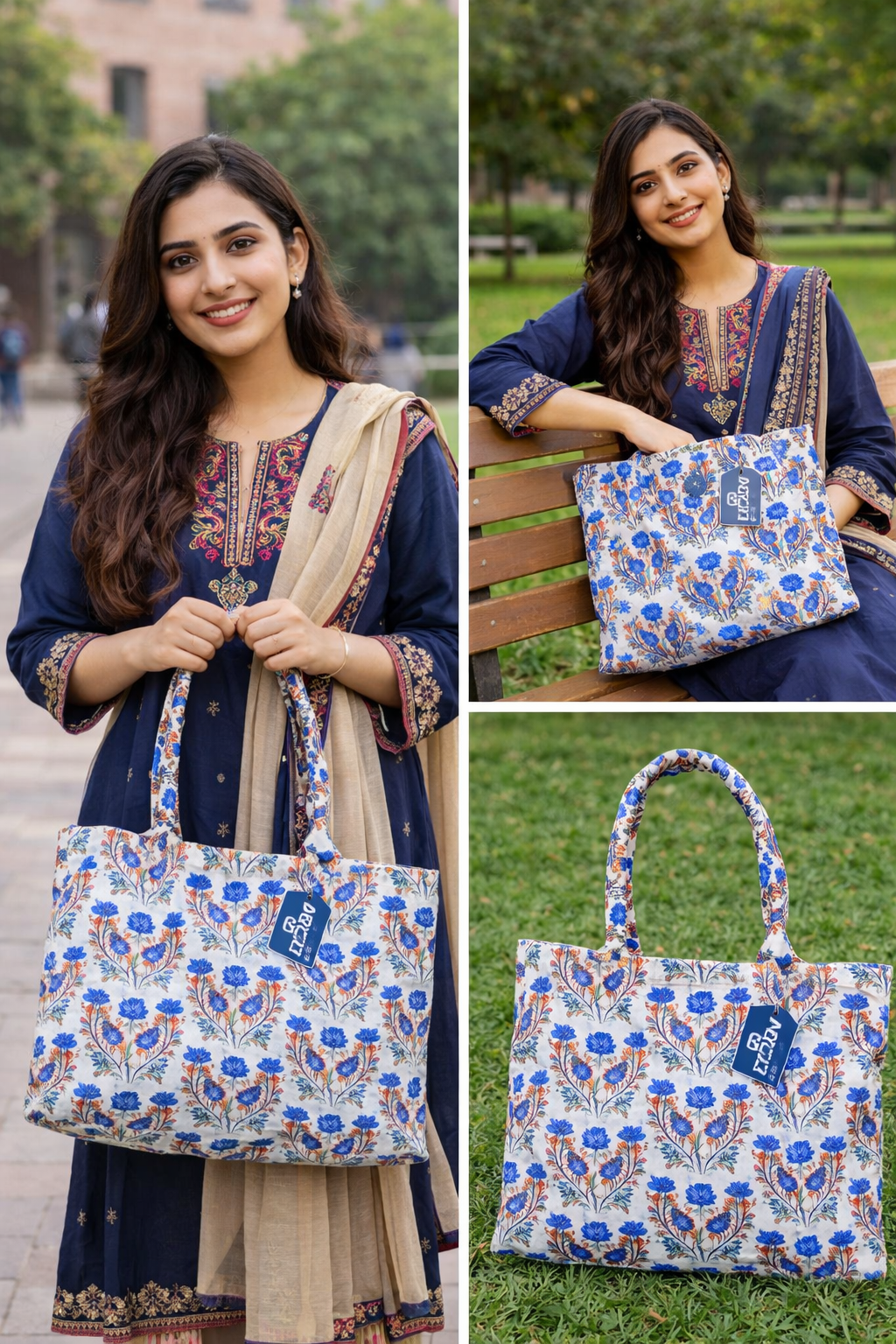 Ebriqs Blue Floral Tote Bag