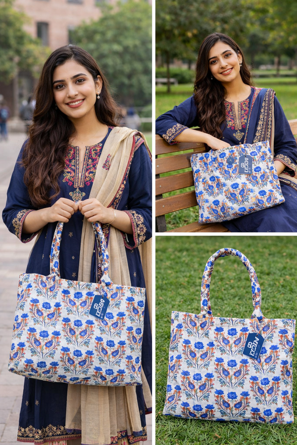 Ebriqs Blue Floral Tote Bag