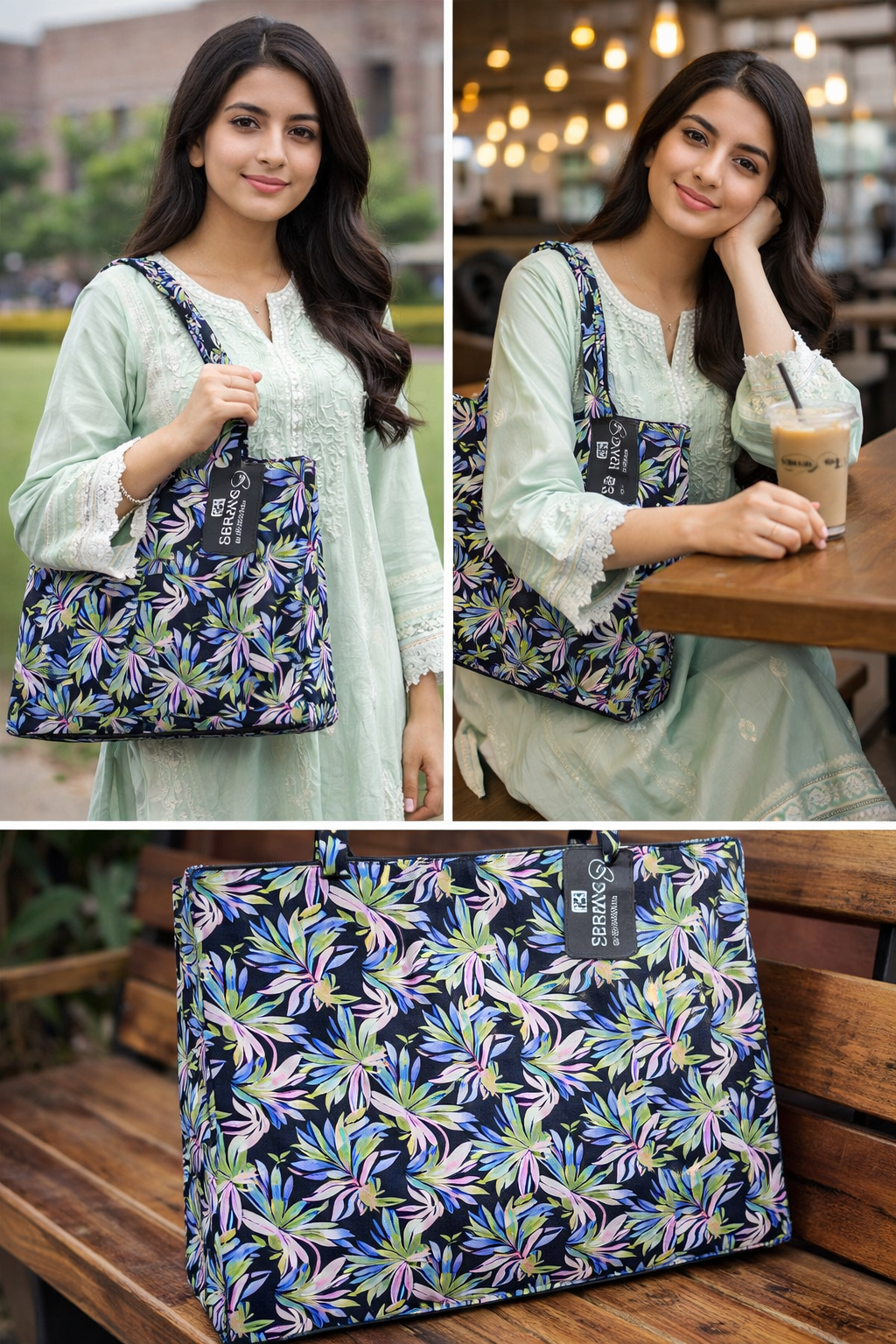 Ebriqs Tropical Leaf Print Tote Bag for Women