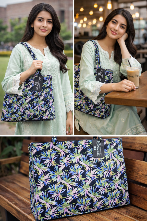 Ebriqs Tropical Leaf Print Tote Bag for Women