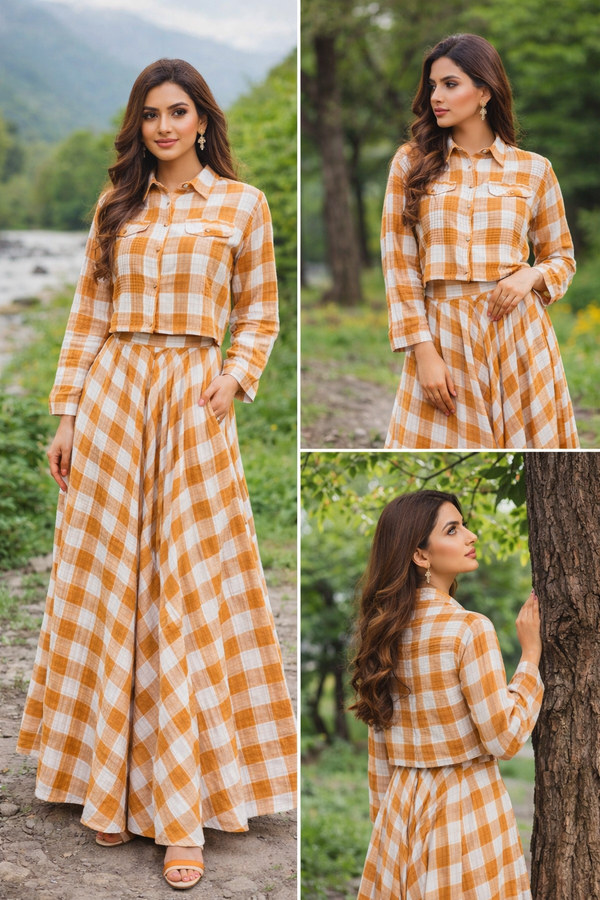 Western Co-Ord Set for Women |Shirt & Flared Maxi Skirt