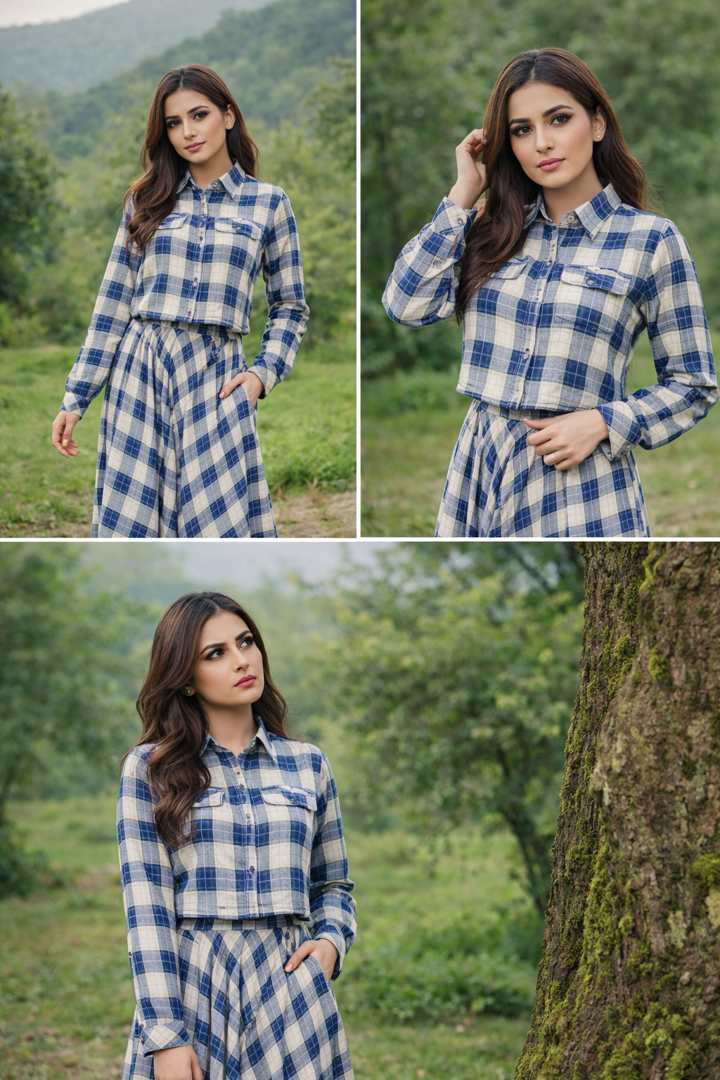 Ebriqs Blue & White Plaid Co-Ord Set