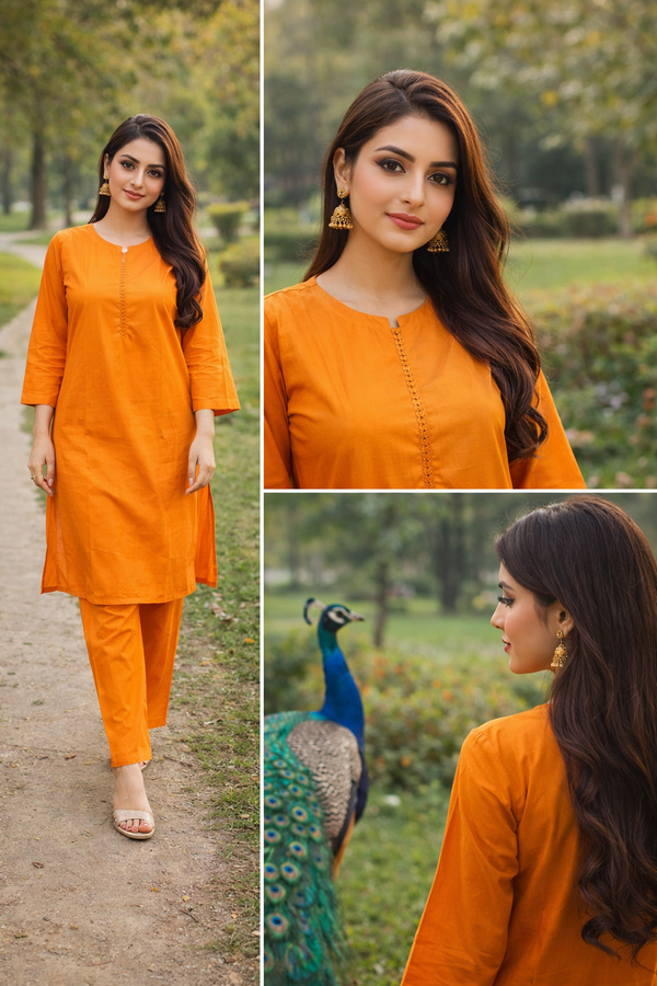 Ebriqs Mustard/Marigold Khaddar 2-Piece Cord Set