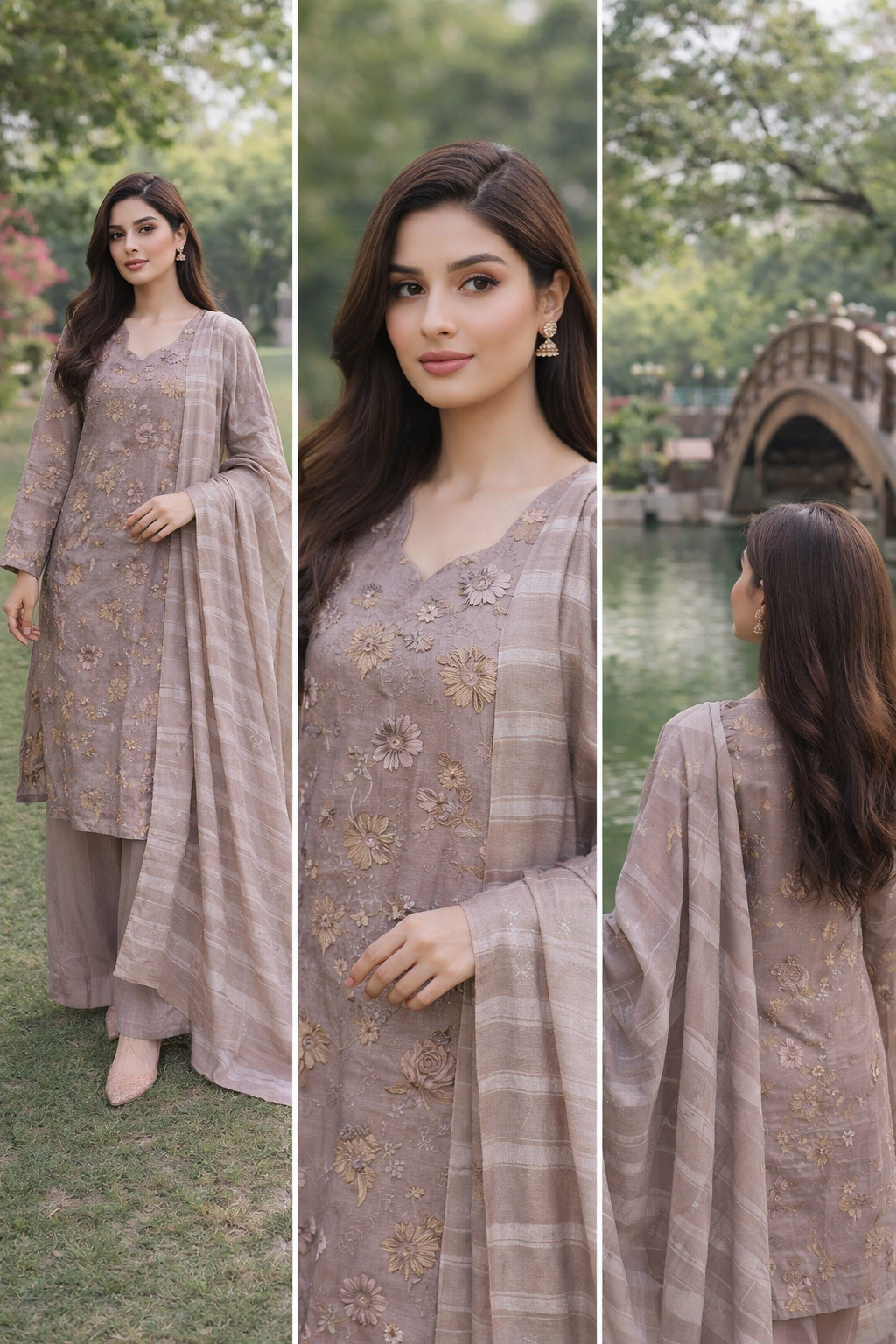 Dusty Mauve Embroidered 3-Piece Suit