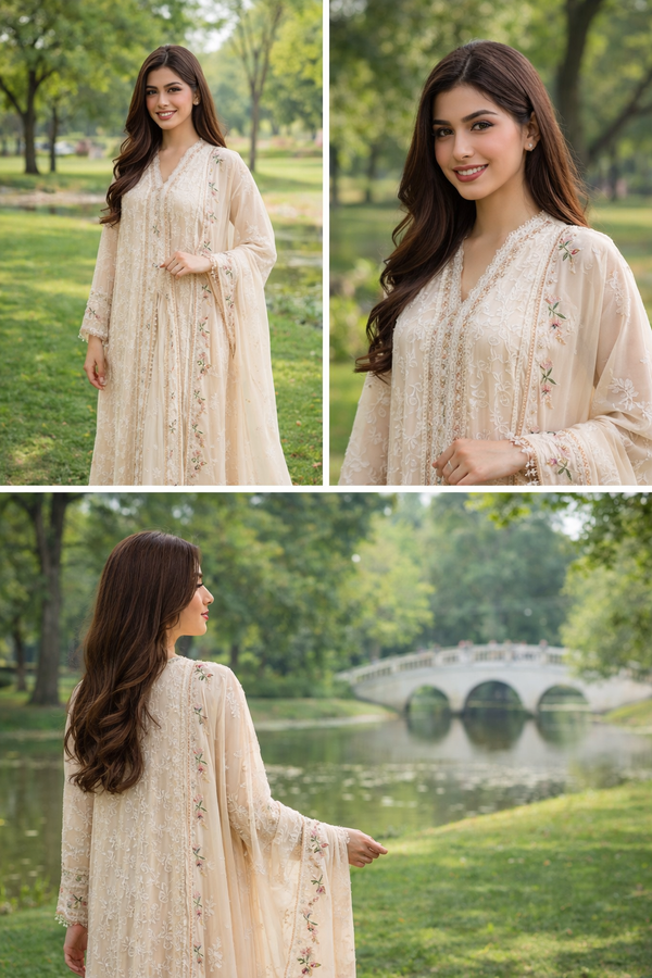 Ivory Elegance – Embroidered 3PC Formal Suit