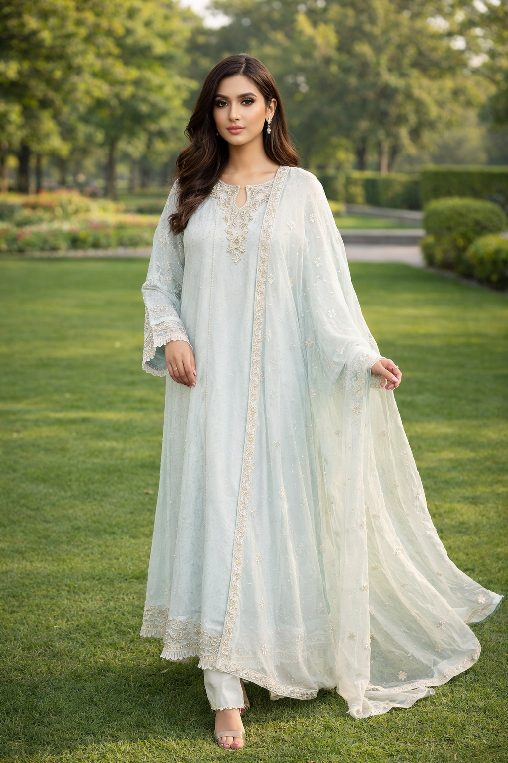 Ice Mint Embroidered 3PC Formal Suit with Dupatta