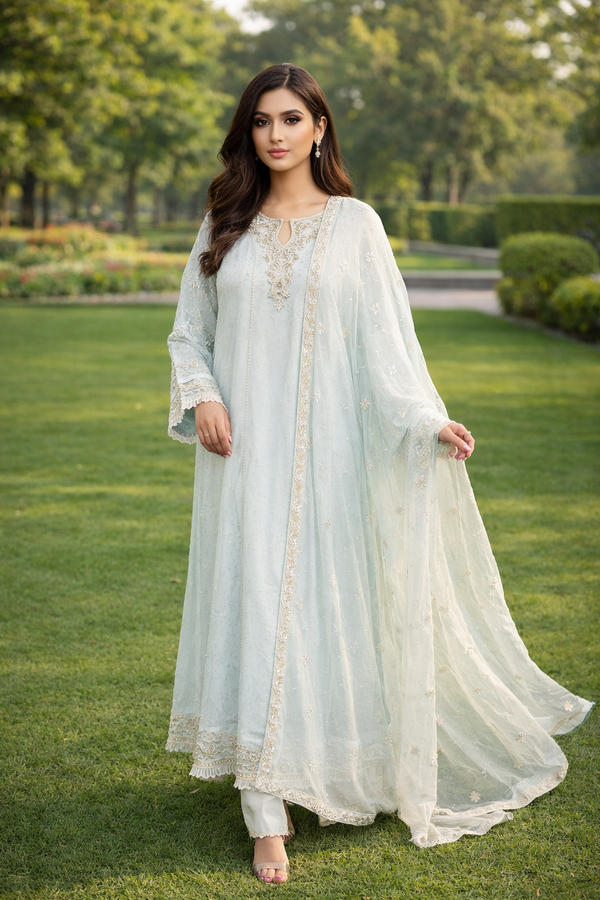 Ice Mint Embroidered 3PC Formal Suit with Dupatta