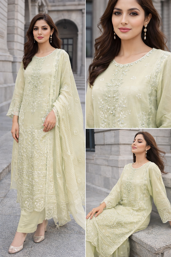 Eid Elegance – Embroidered 3PC Suit (Mint/Pistachio)