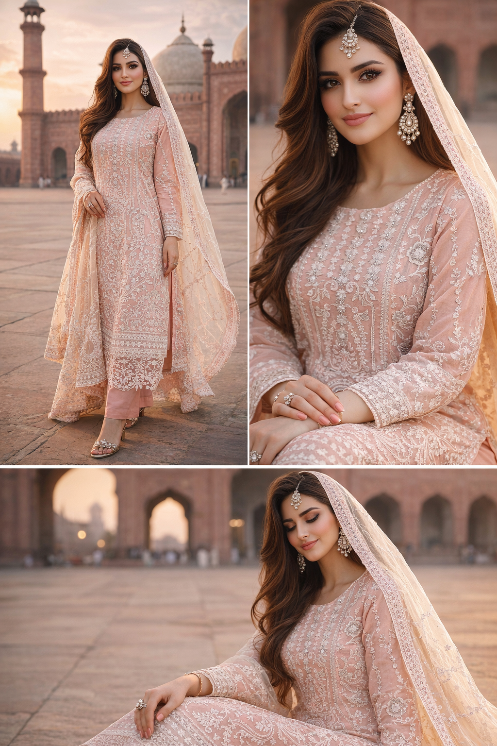 Eid Royale – Embroidered 3PC Suit (Blush Peach)