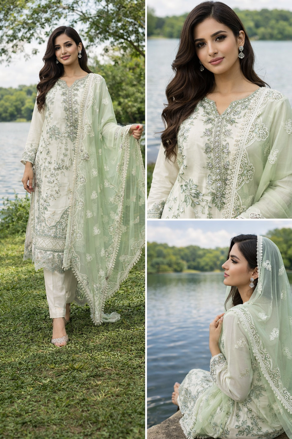 Mint Green Embroidered Eid 3 Piece Suit