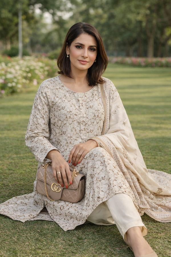 Ebriqs Mother Collection – Beige Floral Elegance 3 Piece Suit