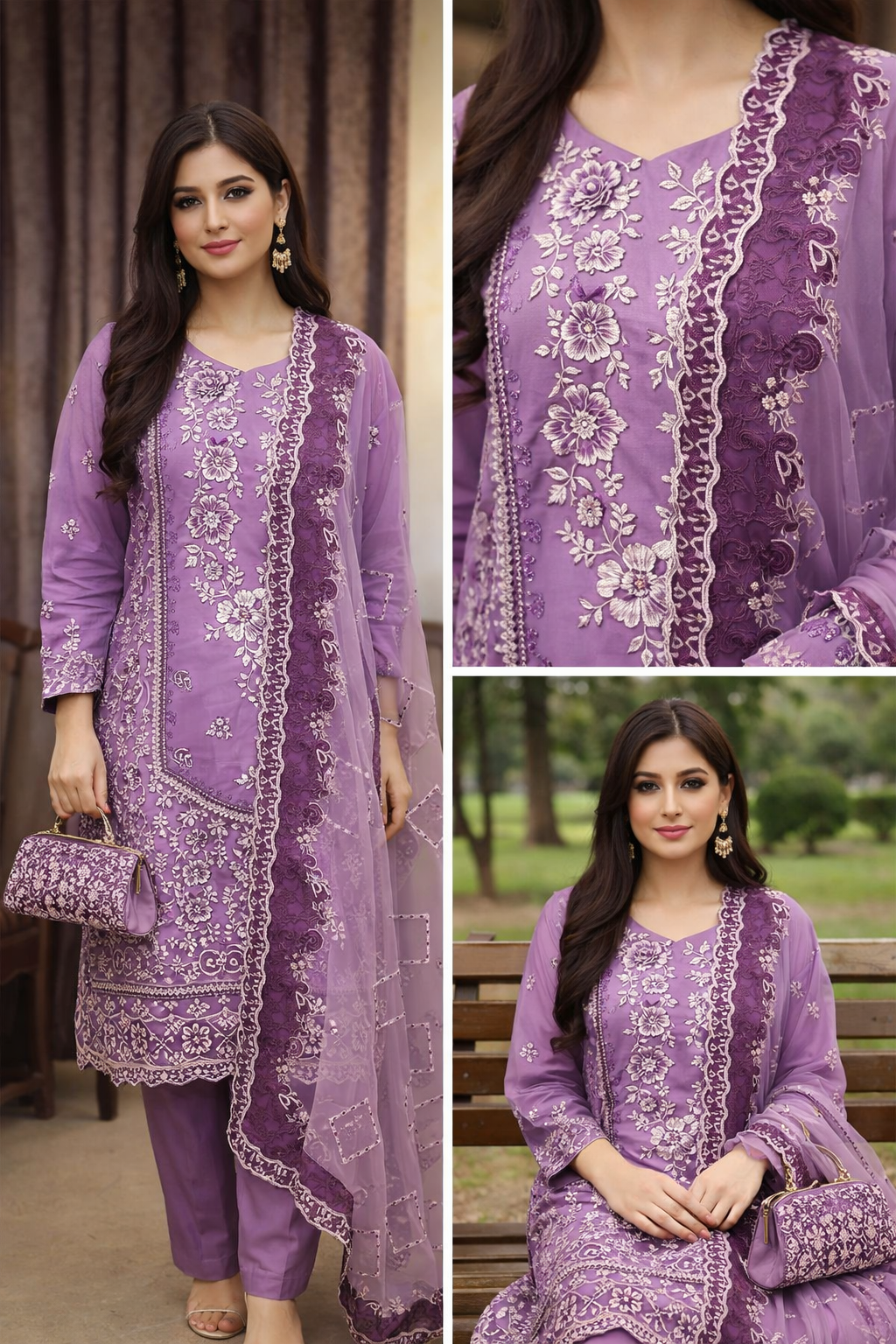 Lavender Plum Embroidered Luxury Pret Suit