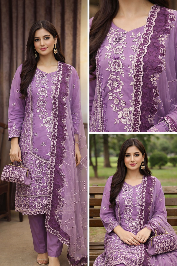 Lavender Plum Embroidered Luxury Pret Suit