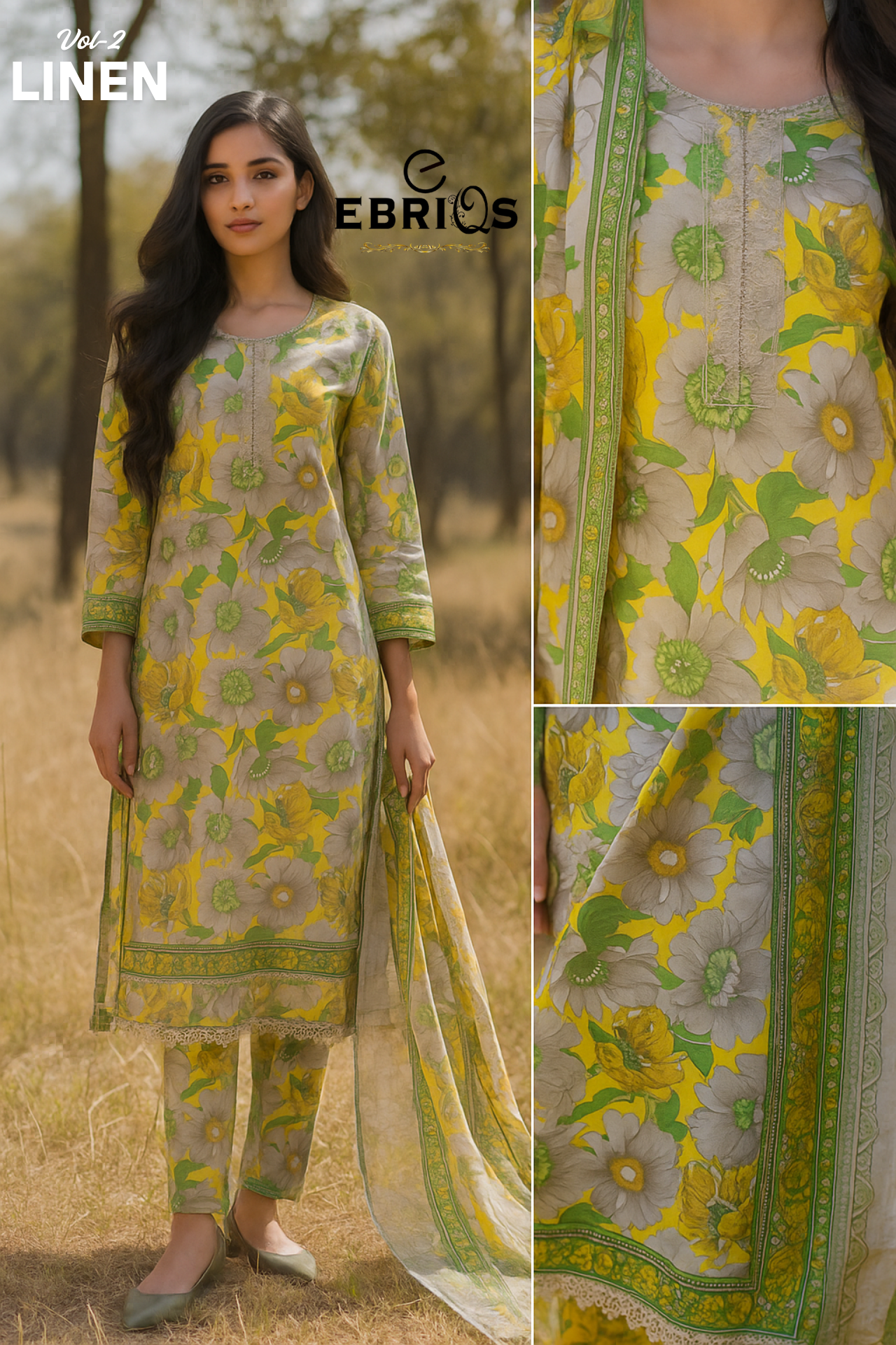 Yellow Floral Linen 3-Piece Suit – Vol. 2 Collection