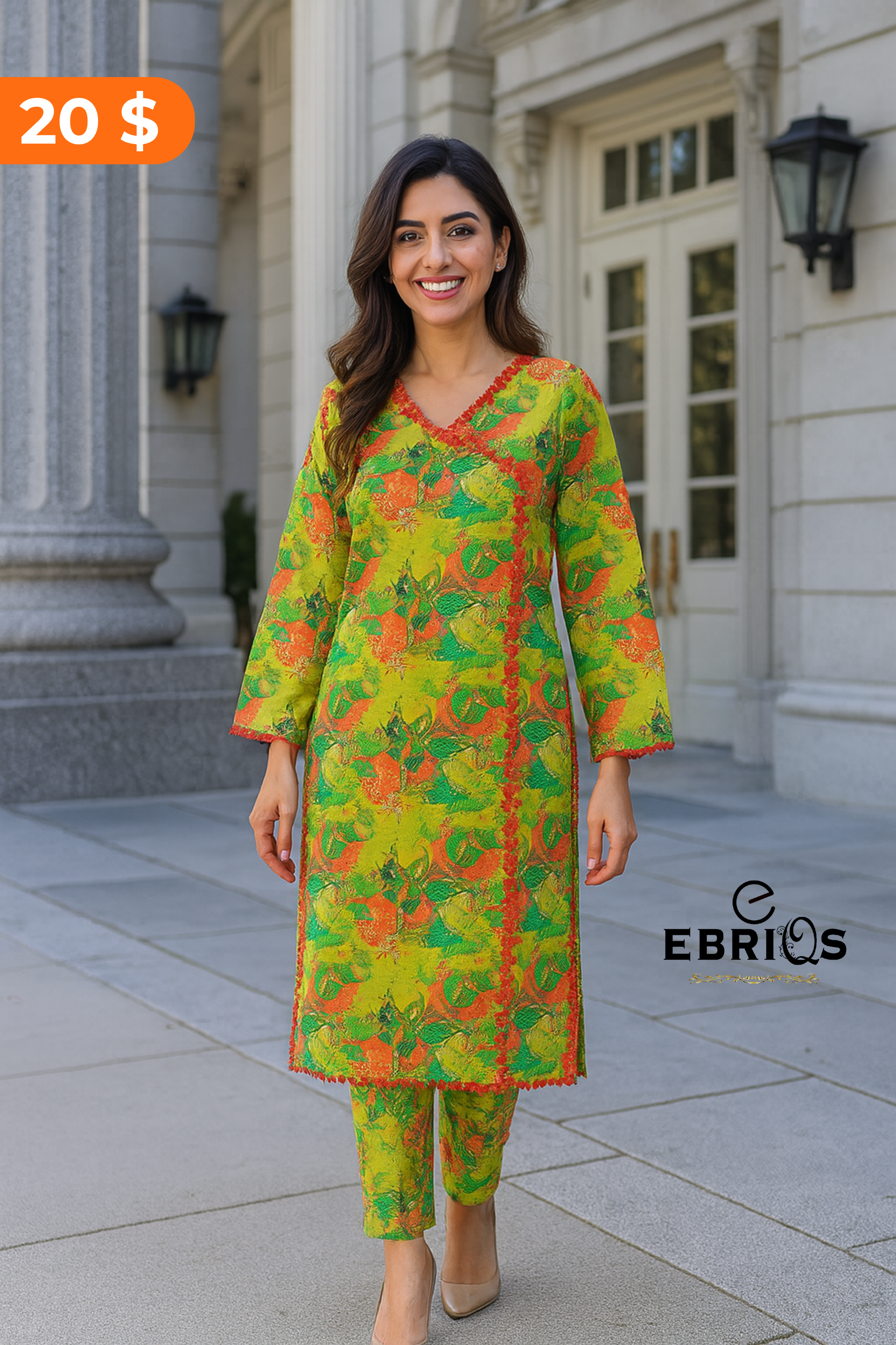 Lime Floral Printed 2-Piece Suit – Ready to Wear