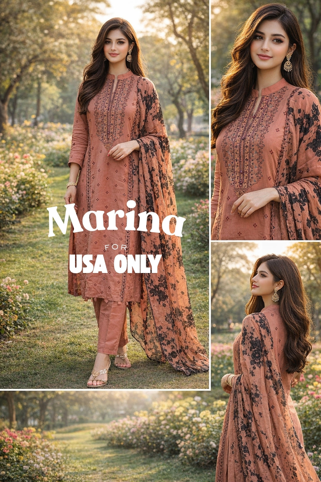 Marina – Rust 3 Piece Embroidered Suit (USA Only)