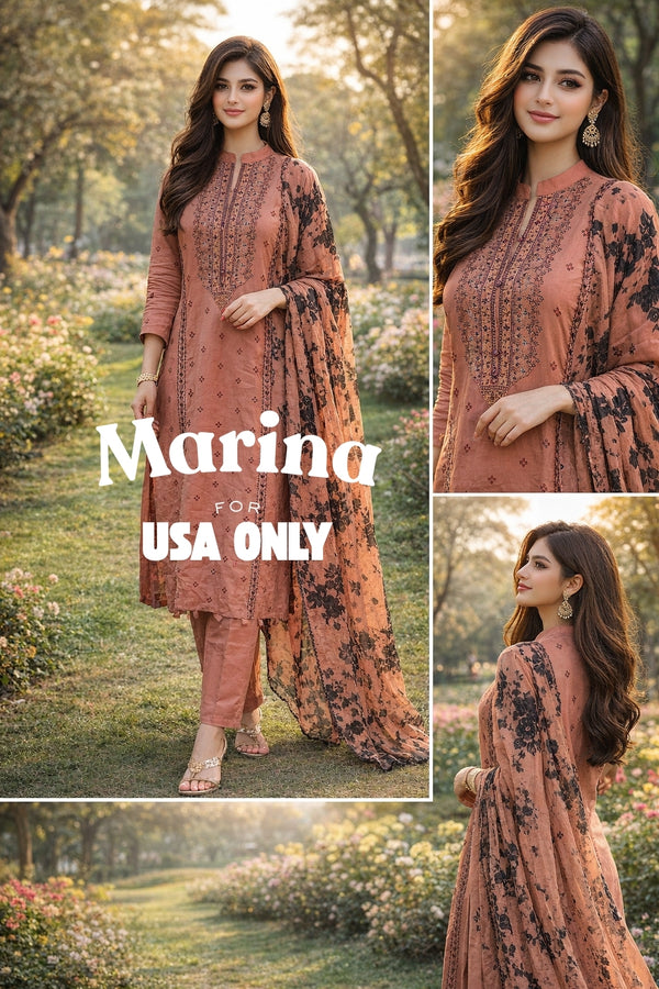 Marina – Rust 3 Piece Embroidered Suit (USA Only)